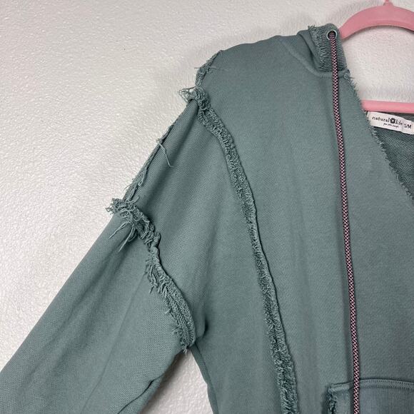 Natural Life Cotton Weekend Hoodie Bay Green Distressed Raw Hem Pullover - Picture 6 of 8